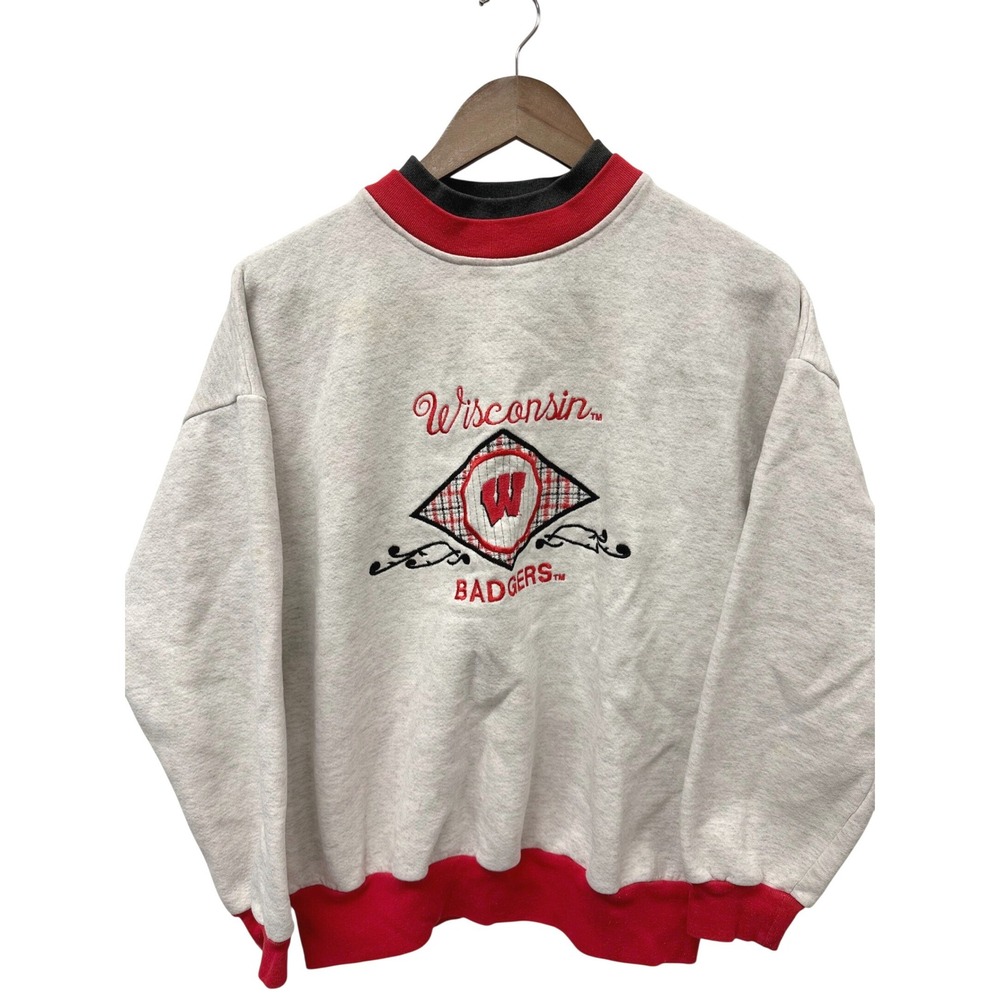 Vintage Benchmark Wisconsin Badgers Embroidered Sweater Gray L